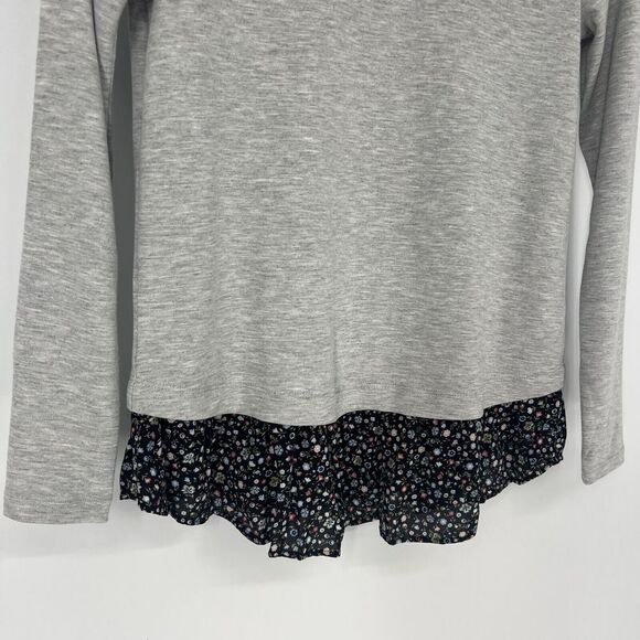 LOFT Long Sleeve Top Floral‎ Collar & Ruffle Hem Womens Petite Size XXS Gray NWT - Picture 6 of 12